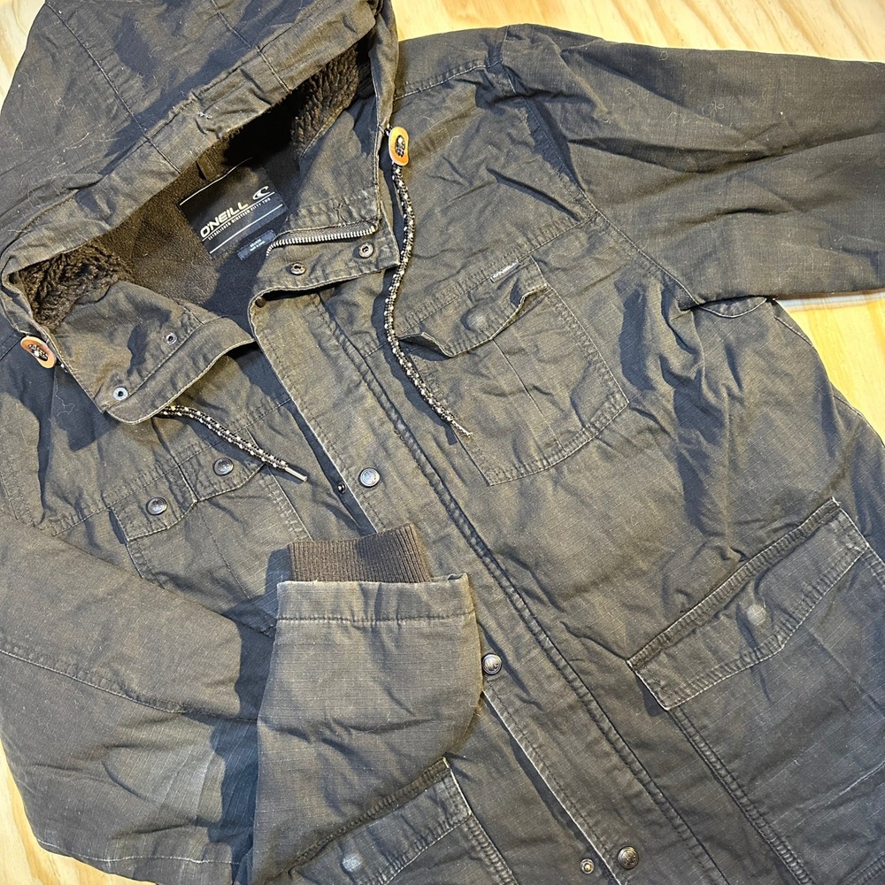 O'Neill Men's Hooded Fleece Lined Full Zip Utility Parka Jacket Black Size M